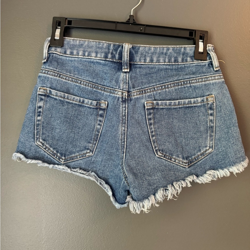 Pac Sun High Rise Festival Ripped Short Denim Jean Shirts. Size 24. - Picture 2 of 2